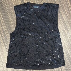 Retrofete Black Sequin Muscle Tee